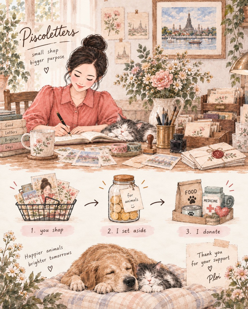 An illustration of the Piscoletters studio and its support for animals