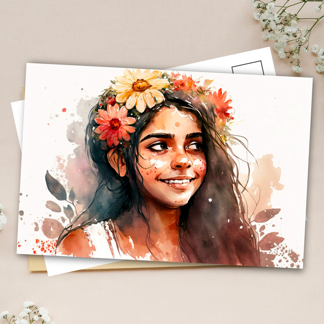 Floral girl postcard