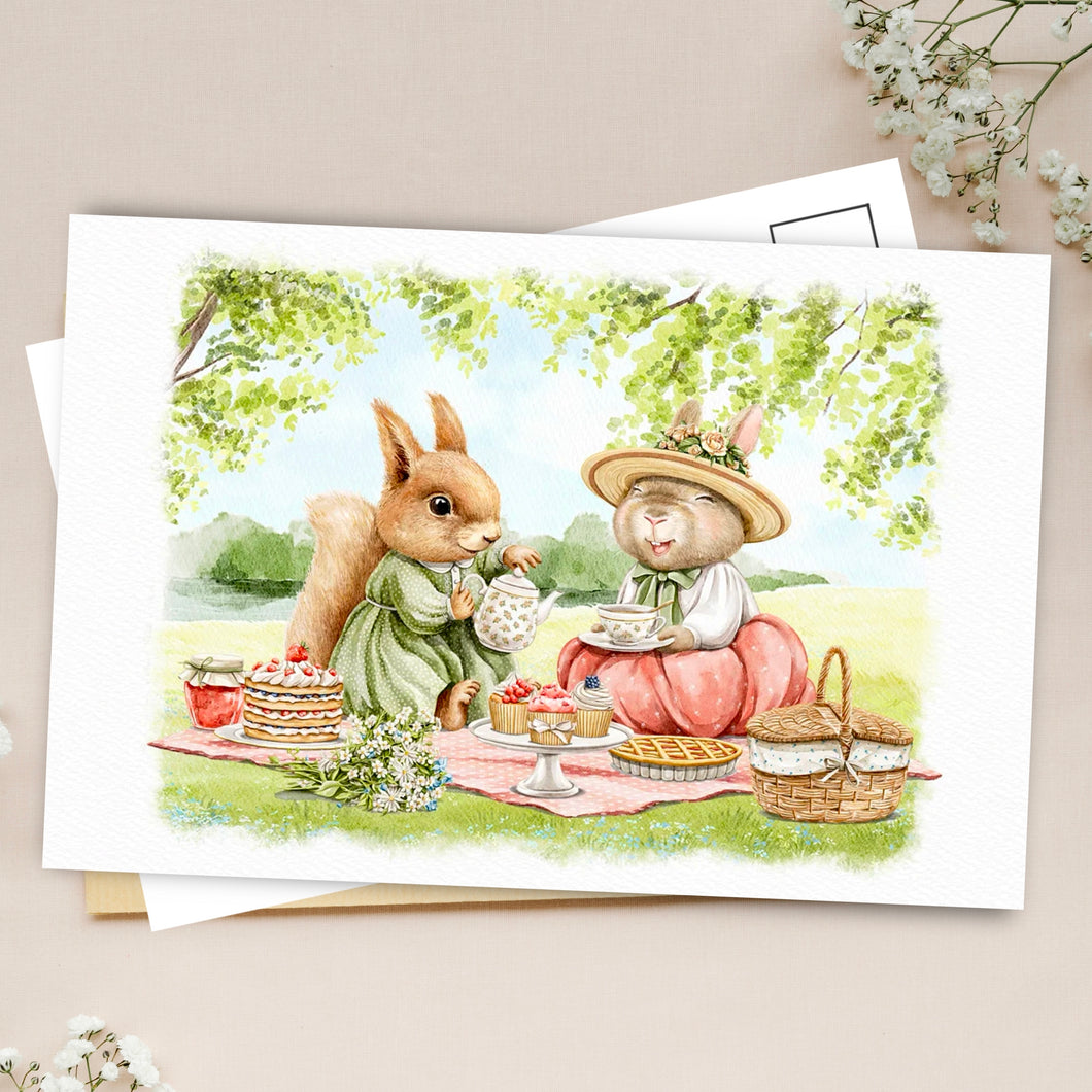 Bunny picnic postcard