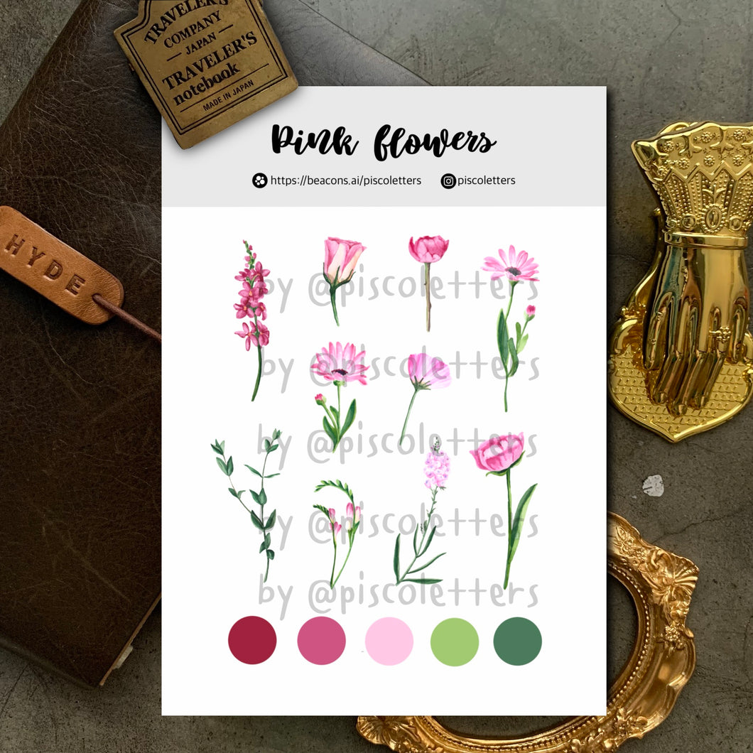 Pink Flowers Sticker Sheet