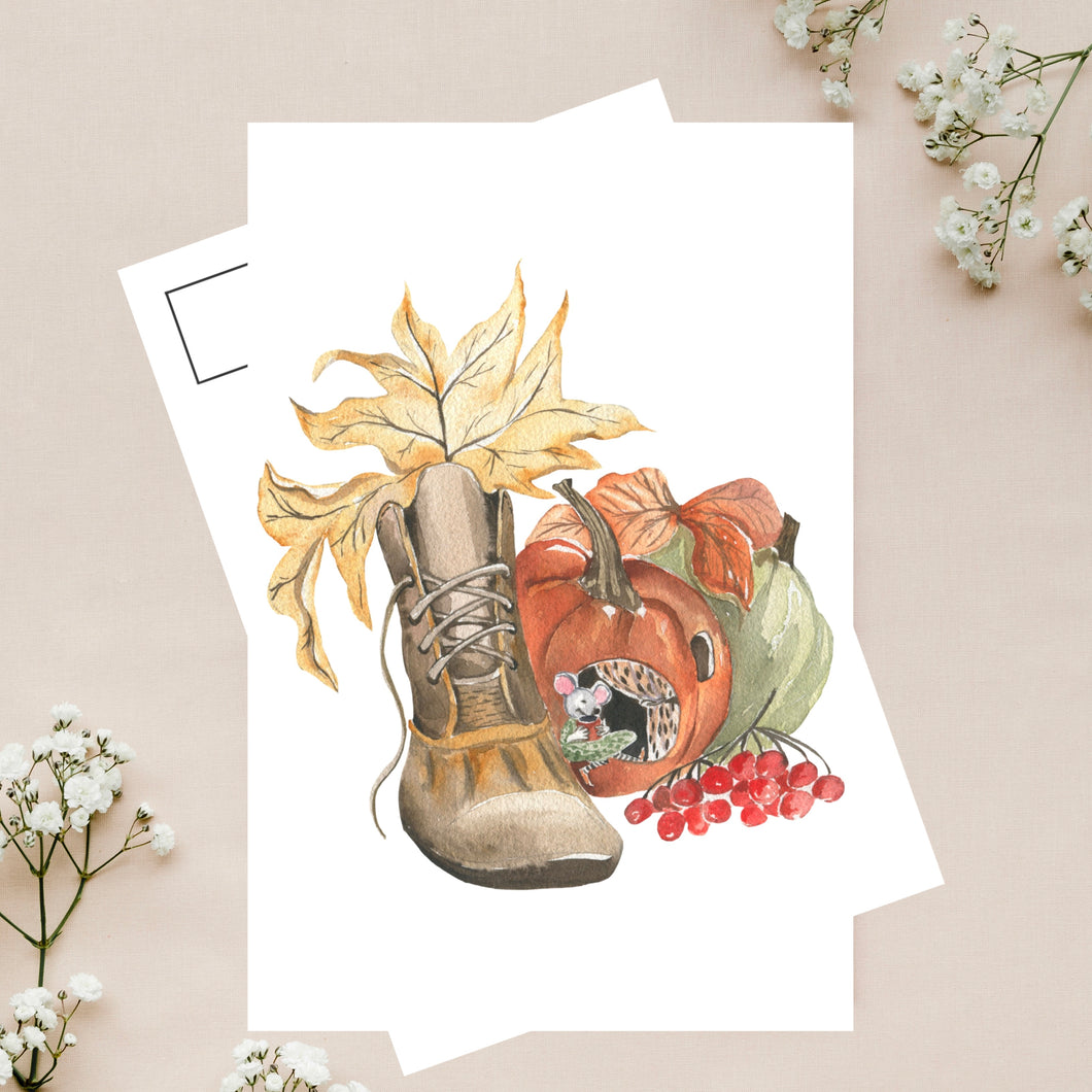 Autumn mouse postcard