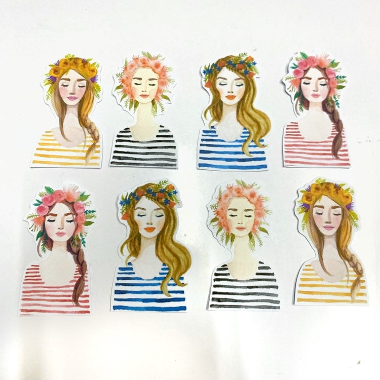 Floral crown girl stickers